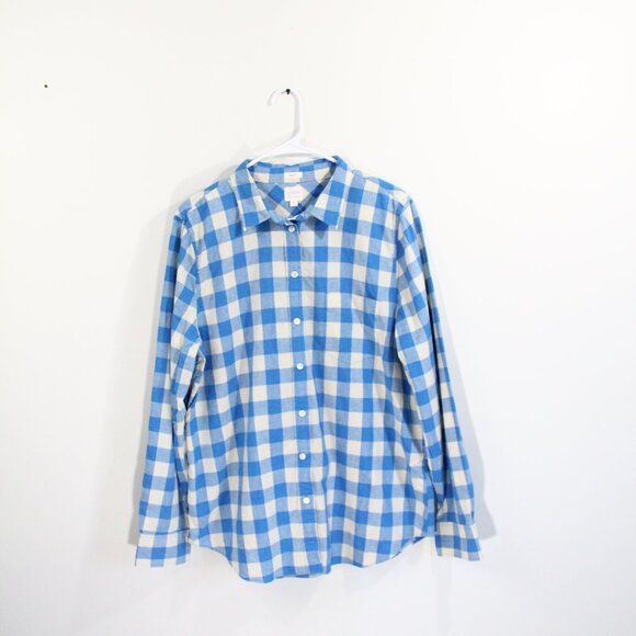 J Crew Women Plaid Shirt New XL Lightweight Homespun Button Front Blue Check - Picture 6 of 9